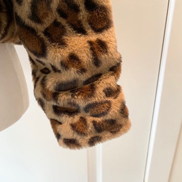 Leopard Faux Fur Hoodie Crop Jacket Hoodie XS - Picture 10 of 14